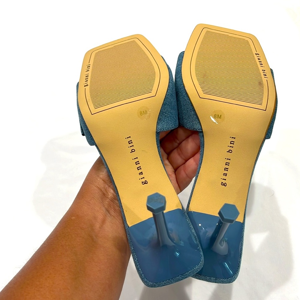 Gianni Bini Blue Denim Mules with Decorative Buckle (8) - Picture 5 of 5